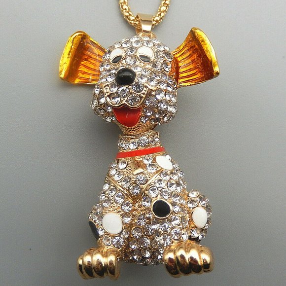 Adorable Clear CRYSTAL DOG with Moving Head Pendant Necklace - Picture 1 of 2